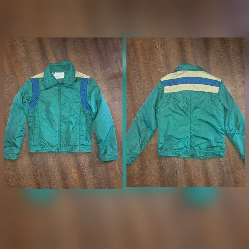 1970s Swing West Ski Puffer Coat Jacket Green Beige Full Zip Size Large ? Unisex